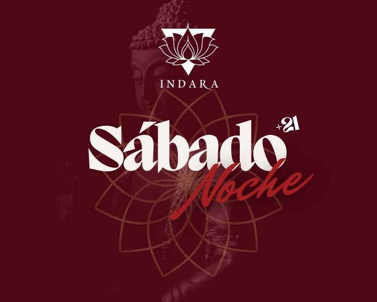Cartel promocional de la fiesta del sábado noche en Indara Club Pamplona, con DJs, luces y ambiente festivo.