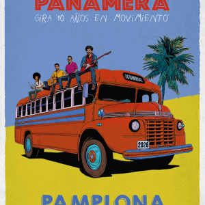 Cartel del concierto de Colectivo Panamera en Indara Club Pamplona con fecha del evento, imagen de la banda y detalles del espectáculo.