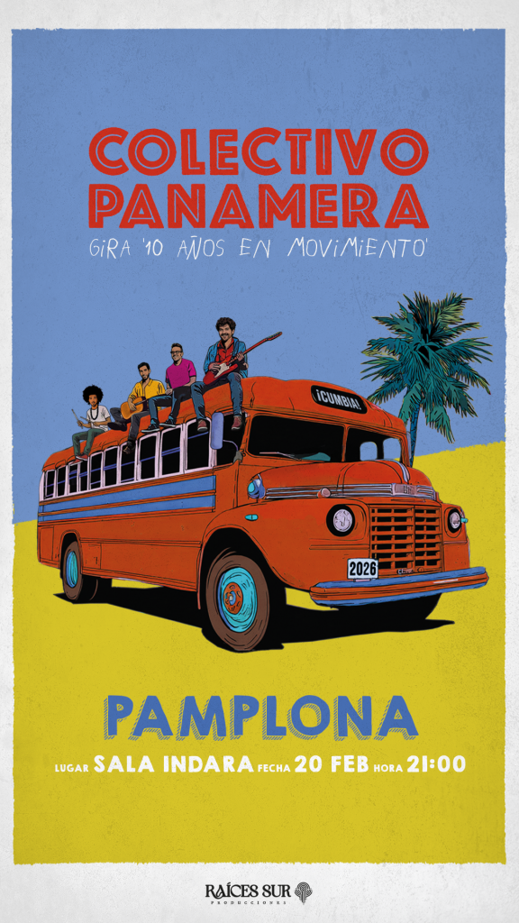 Cartel del concierto de Colectivo Panamera en Indara Club Pamplona con fecha del evento, imagen de la banda y detalles del espectáculo.