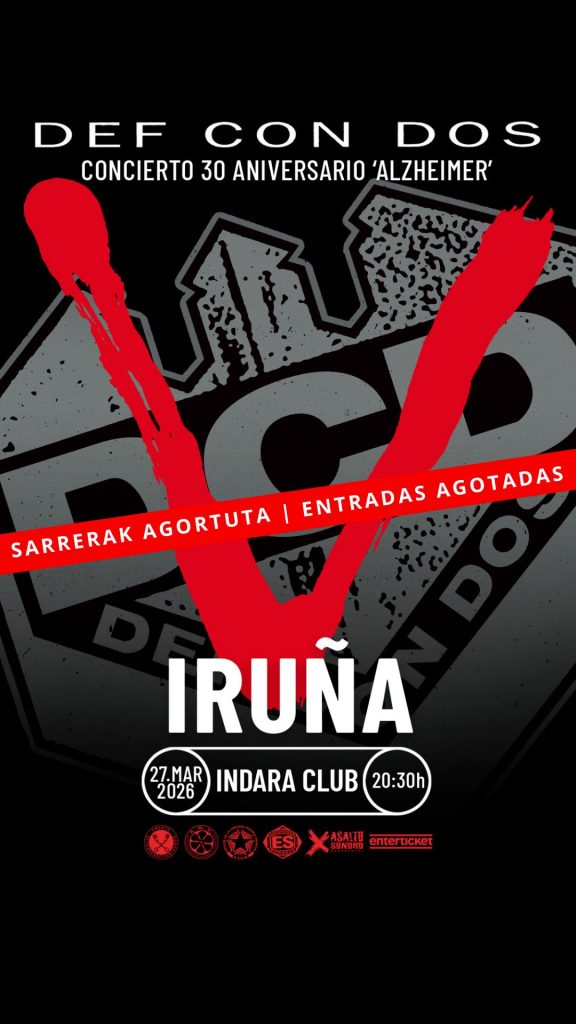 Cartel del concierto de Def Con Dos por el 30 aniversario del álbum “Alzheimer”, fecha 27 de marzo 2026 en Sala Indara Pamplona.