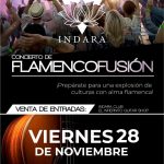 Cartel del evento “Explosión de culturas con alma flamenca” en la Sala Indara de Pamplona, con apertura de puertas a las 20:30h.