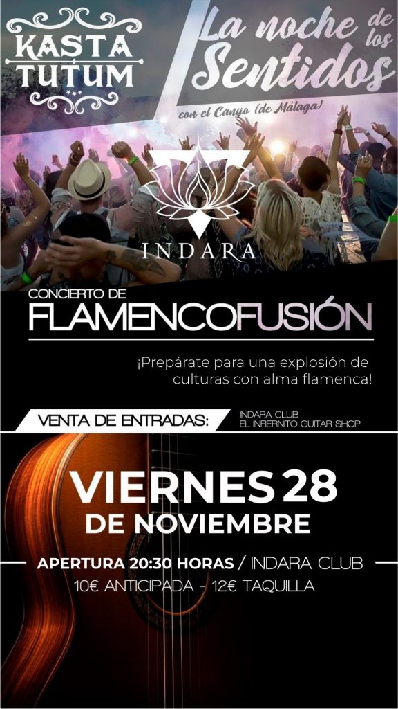 Cartel del evento “Explosión de culturas con alma flamenca” en la Sala Indara de Pamplona, con apertura de puertas a las 20:30h.