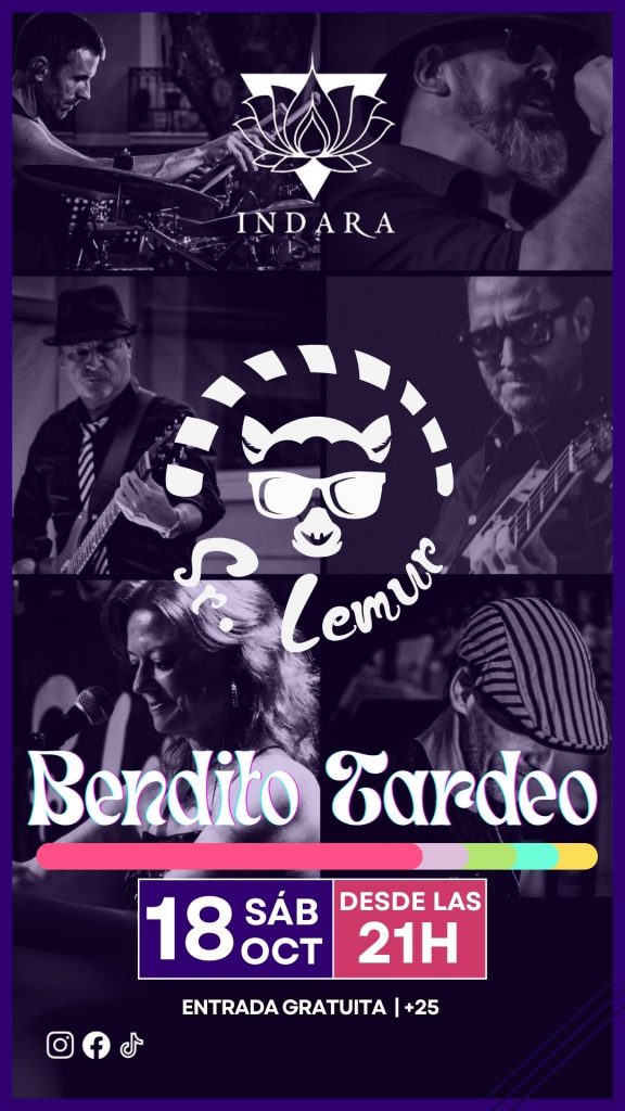 Cartel promocional que anuncia el la llegada del grupo en vivo "Sr Lemur" después del verano, destacando grandes exitos musicales.