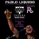 Cartel promocional que anuncia el la llegada del grupo en vivo "Pablo Liquido" en la sala Indara Club en Pamplona, destacando grandes exitos musicales.