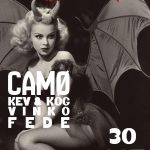 Cartel de la fiesta pre-Halloween Trick or Sin en Indara Pamplona el 30 de octubre de 2025, con Camø, Kev & Kog, Vinko y Fede.
