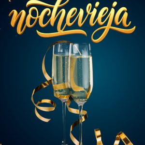 Cartel de la fiesta de Nochevieja 2025 en la Sala Indara de Pamplona el 31 de diciembre, con apertura desde la 1:30 AM y horario hasta las 8:00 AM.