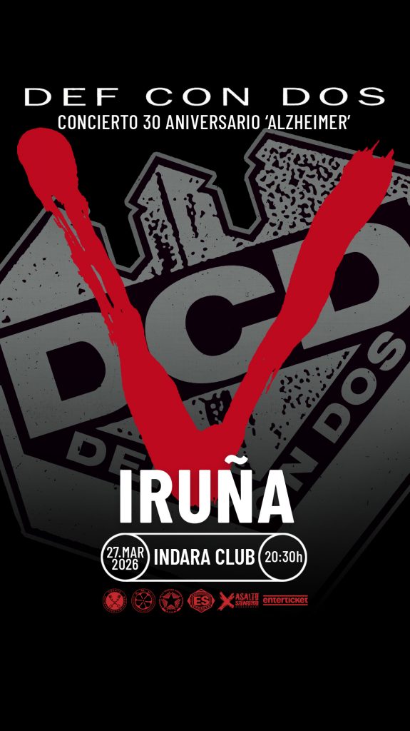 Cartel del concierto de Def Con Dos por el 30 aniversario del álbum “Alzheimer”, fecha 27 de marzo 2026 en Sala Indara Pamplona.