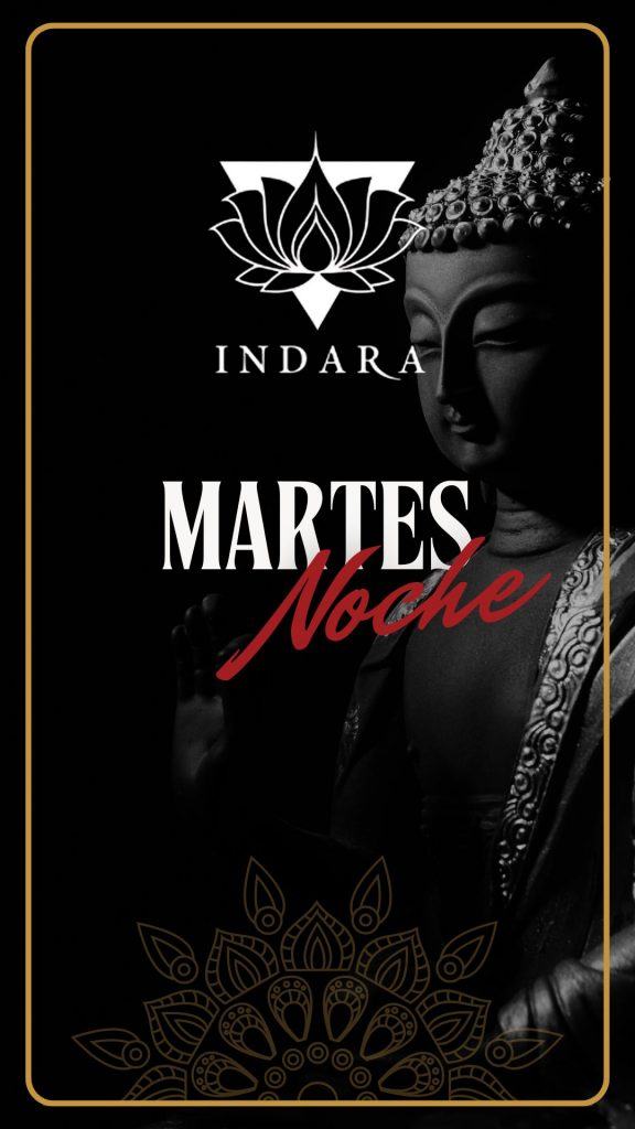 Cartel de la noche de los martes en la Sala Indara de Pamplona, con diseño elegante en tonos negros y dorados.