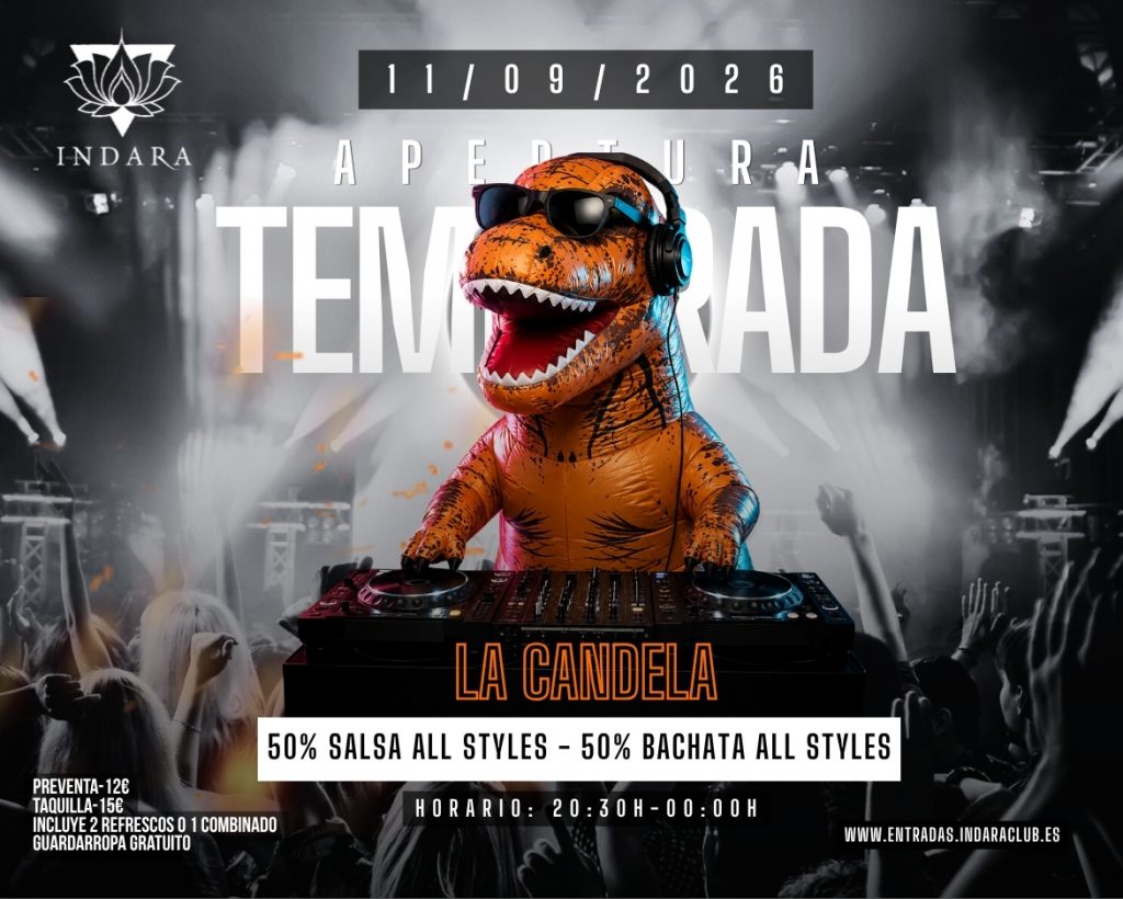 Cartel de La Candela, apertura de temporada de Indara Club en Pamplona con fiesta de salsa y bachata