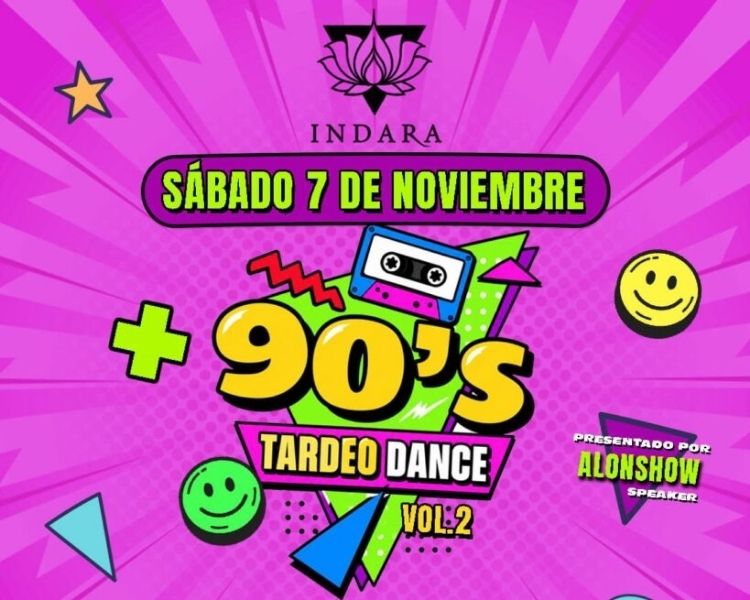 Cartel de +90's Tardeo Dance Vol. 2 en Indara Pamplona el 7 de noviembre de 2026, con Javitron, DJ Ess, Alkalino DJ y Alonshow.